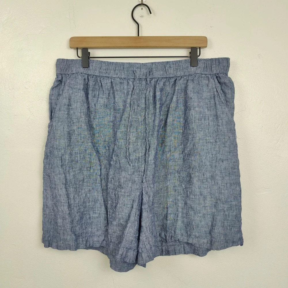 Tahari Shorts Womens Plus Size 1X‎ Blue 100% Linen Drawstring Coastal Summer